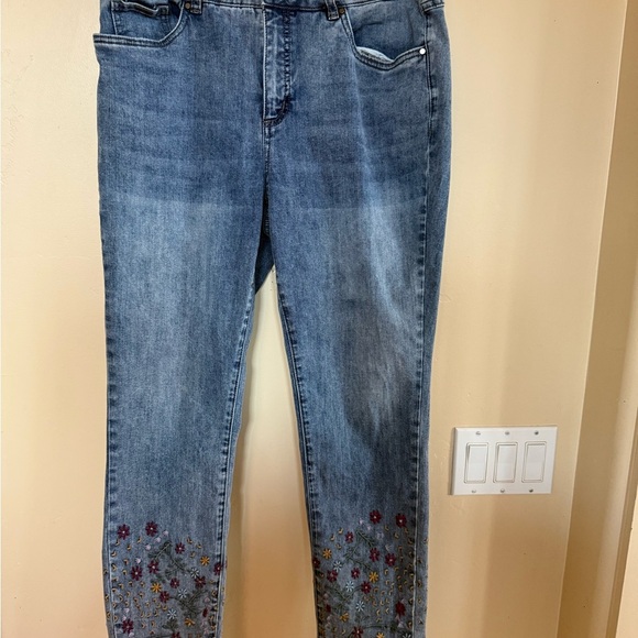 FDJ Denim - Blue Skinny Jeans with Floral Embroidery Sz.12